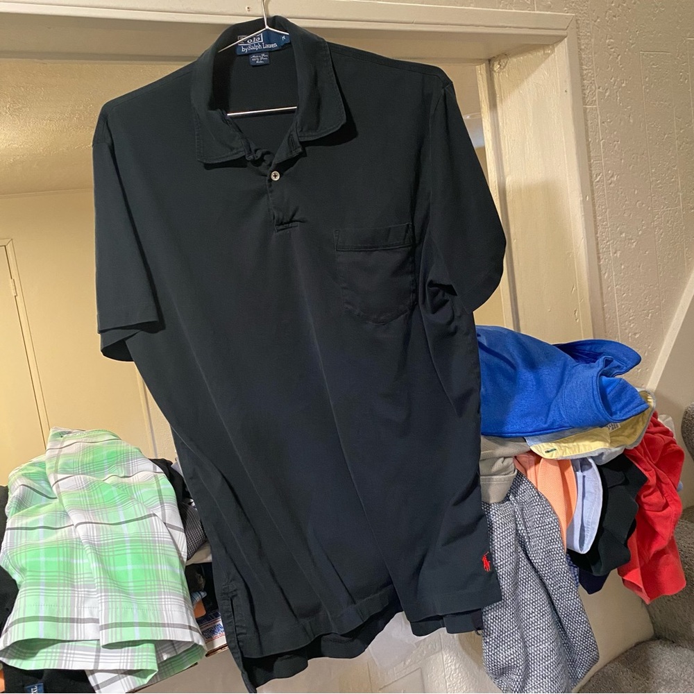 Vintage Polo By Ralph Lauren Pima Cotton Pocket Polo Golf Shirt Medium Black